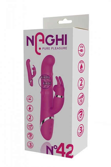 Розовый вибратор-кролик NAGHI NO.42 RECHARGEABLE DUO VIBRATOR - 24 см.