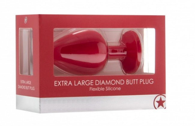 Красная анальная пробка OUCH! Extra Large Diamond Butt Plug с кристаллом - 9,3 см.