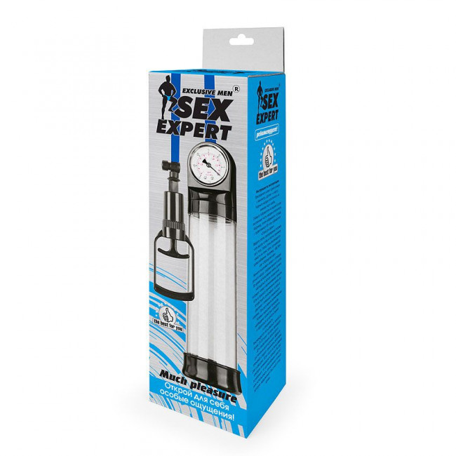 Прозрачная вакуумная помпа Sex Expert с манометром Прозрачная вакуумная помпа Sex Expert с манометром