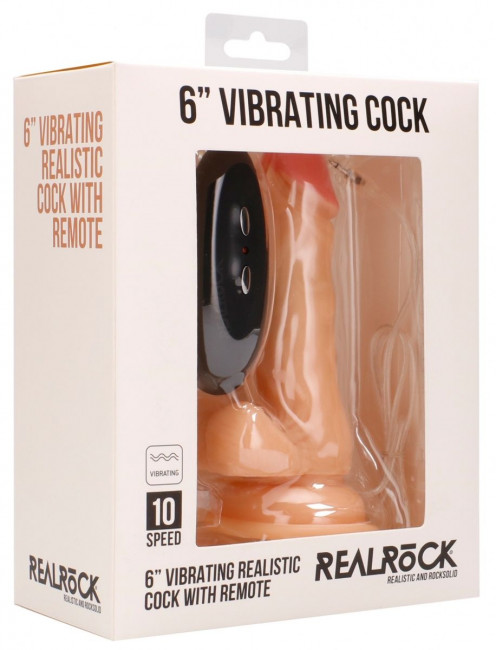 Телесный вибратор-реалистик Vibrating Realistic Cock 6" With Scrotum - 15 см.