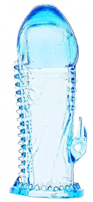 Голубая насадка с усиками и отростком для стимуляции клитора - 13,5 см.