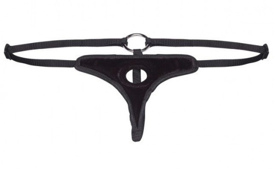 Черные плюшевые трусики для страпона