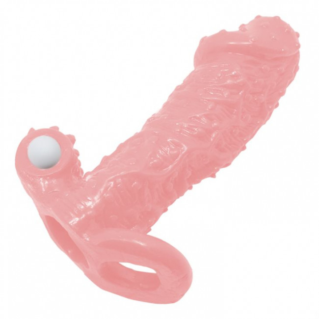 Телесная насадка с точками, клиторальным стимулятором и подхватом - 13,7 см. Телесная насадка с точками, клиторальным стимулятором и подхватом - 13,7 см.