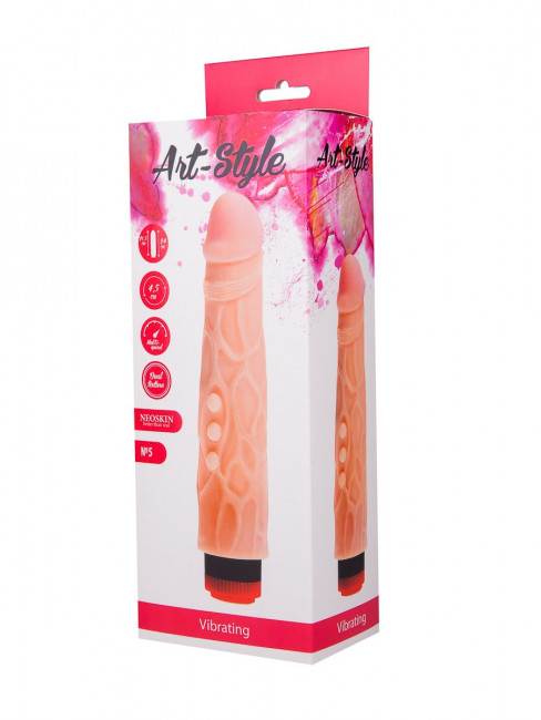 Вибратор-реалистик ART-Style №5 с венками и пупырышками - 23,5 см. Вибратор-реалистик ART-Style №5 с венками и пупырышками - 23,5 см.