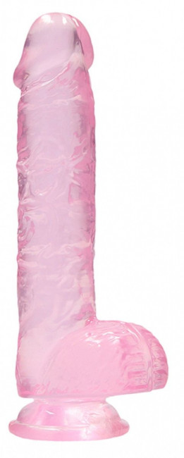 Розовый фаллоимитатор Realrock Crystal Clear 9 inch - 25 см.