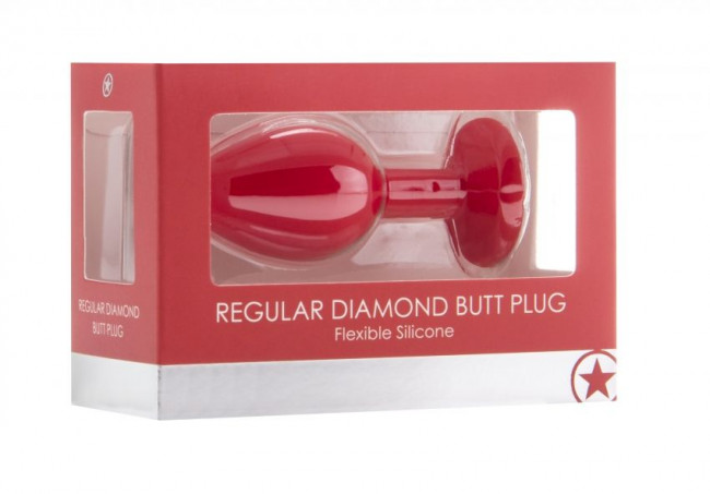Красная анальная пробка OUCH! Regular Diamond Butt Plug с прозрачным кристаллом - 7,3 см. Красная анальная пробка OUCH! Regular Diamond Butt Plug с прозрачным кристаллом - 7,3 см.