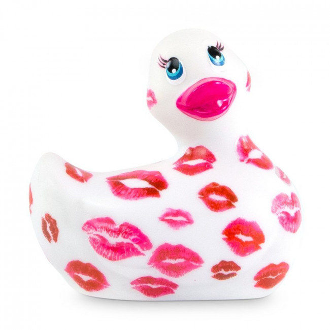 Белый вибратор-уточка I Rub My Duckie 2.0 Romance с розовым принтом