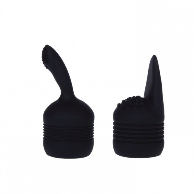 Черный вибромассажер со сменными насадками - 20 см. Черный вибромассажер со сменными насадками - 20 см.