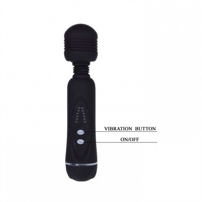 Черный вибромассажер со сменными насадками - 20 см. Черный вибромассажер со сменными насадками - 20 см.