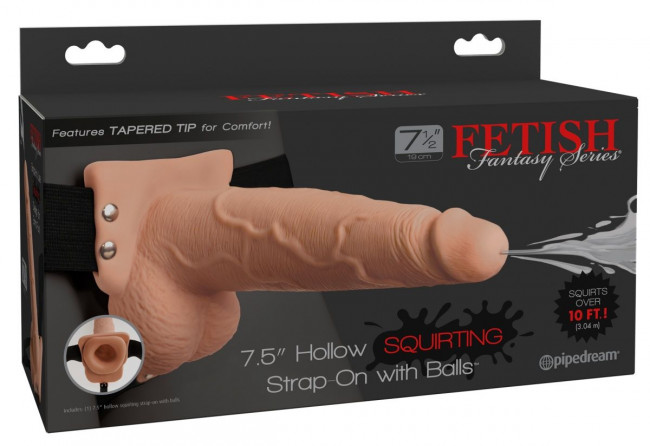Телесный полый страпон с имитацией эякуляции 7.5" Hollow Squirting Strap-On with Balls - 21,6 см. Телесный полый страпон с имитацией эякуляции 7.5" Hollow Squirting Strap-On with Balls - 21,6 см.