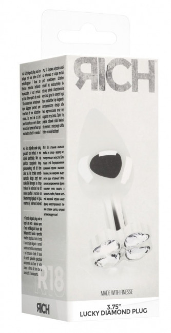 Серебристая анальная пробка с прозрачными кристаллами в форме клевера - 9,5 см.