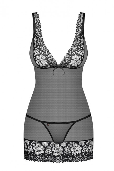 Сорочка из полупрозрачной сеточки с кружевной отделкой