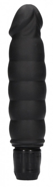 Черный вибромассажер Ribbed Multispeed Vibrator - 17 см.