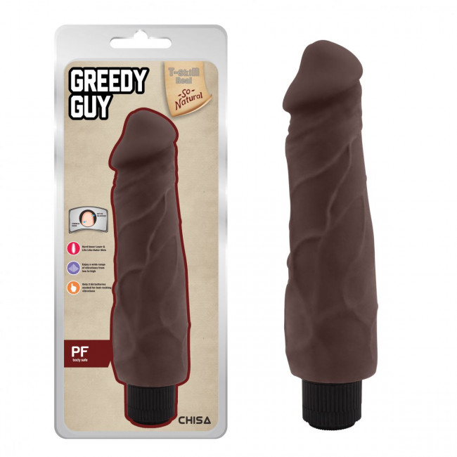 Коричневый вибратор-реалистик Greedy Guy - 24 см.