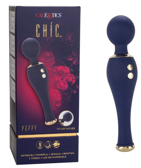 Синий клиторальный вибромассажер Chic Poppy - 20,25 см. Синий клиторальный вибромассажер Chic Poppy - 20,25 см.
