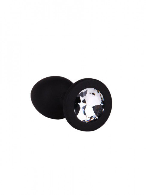 Чёрная анальная втулка с прозрачным кристаллом - 7,3 см. Чёрная анальная втулка с прозрачным кристаллом - 7,3 см.