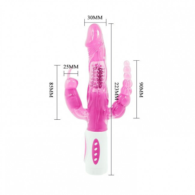 Розовый вибратор-ротатор с анальным и клиторальным стимуляторами - 22,3 см. Розовый вибратор-ротатор с анальным и клиторальным стимуляторами - 22,3 см.