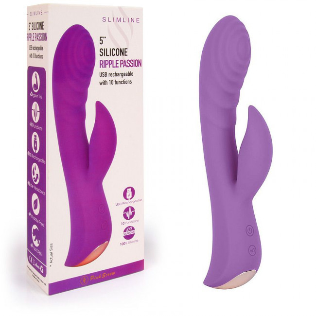 Фиолетовый вибромассажер-кролик 5" Silicone Ripple Passion - 19,1 см. Фиолетовый вибромассажер-кролик 5" Silicone Ripple Passion - 19,1 см.
