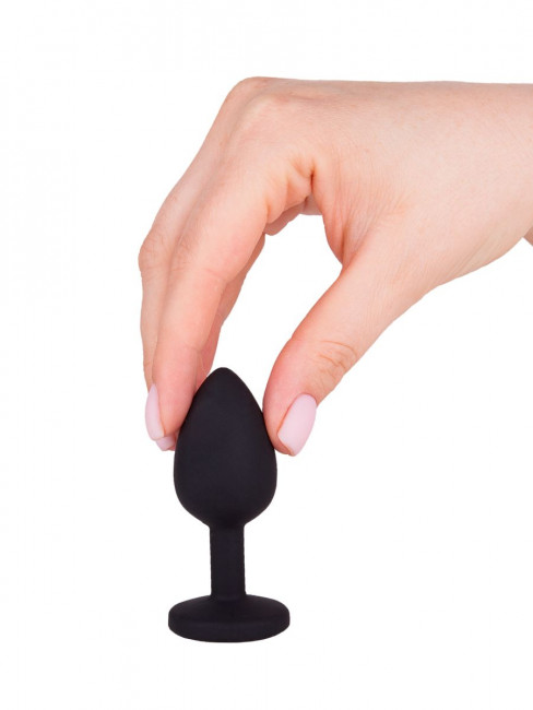 Чёрная анальная втулка с розовым кристаллом - 7,3 см. Чёрная анальная втулка с розовым кристаллом - 7,3 см.