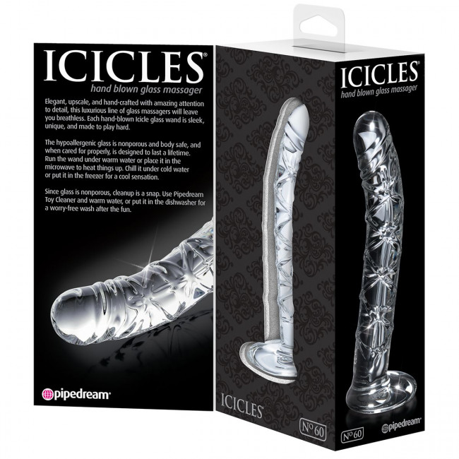 Прозрачный стеклянный стимулятор Icicles № 60 - 15 см. Прозрачный стеклянный стимулятор Icicles № 60 - 15 см.