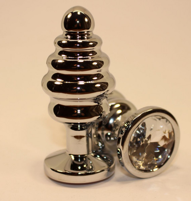 Серебристая рифленая пробка с прозрачным кристаллом - 9 см. Серебристая рифленая пробка с прозрачным кристаллом - 9 см.