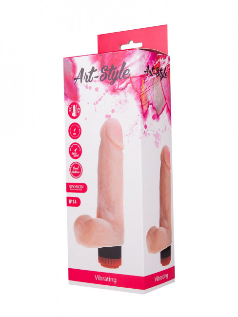 Упругий вибратор с большой мошонкой ART-Style №14 - 18 см.