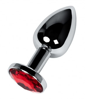 Большая серебристая коническая анальная пробка с красным кристаллом - 7,2 см. 