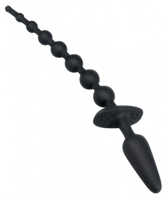 Чёрная анальная цепочка с пробочкой на конце - 32 см. Чёрная анальная цепочка с пробочкой на конце - 32 см.