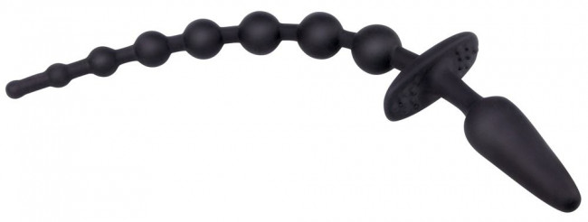 Чёрная анальная цепочка с пробочкой на конце - 32 см. Чёрная анальная цепочка с пробочкой на конце - 32 см.