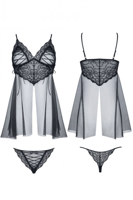 Полупрозрачная сорочка с кружевными вставками Clotilde Полупрозрачная сорочка с кружевными вставками Clotilde