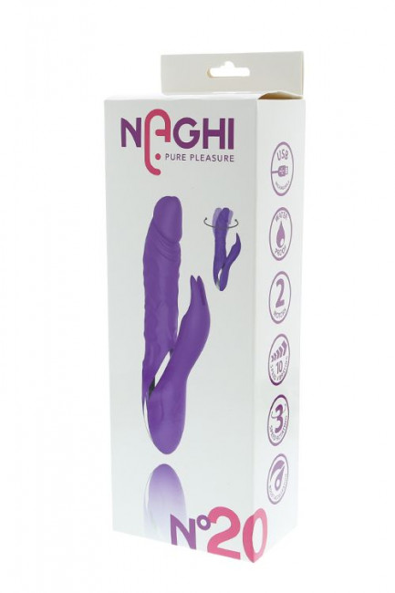 Фиолетовый ротатор NAGHI NO.20 RECHARGEABLE DUO VIBRATOR с клиторальным отростком