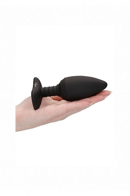 Черная анальная пробка Glow с вибрацией и подогревом - 12 см.