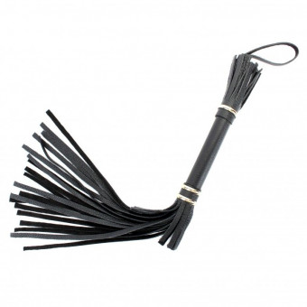 Чёрная плетка  из натуральной кожи с золотистой отделкой