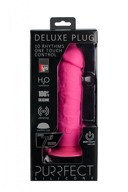 Розовый вибратор-реалистик на присоске PURRFECT SILICONE ONE TOUCH - 20 см.