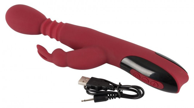 Красный вибромассажер с клиторальным отростком Rabbit Vibrator - 26,5 см. Красный вибромассажер с клиторальным отростком Rabbit Vibrator - 26,5 см.