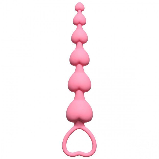 Розовая анальная цепочка Heart's Beads Pink - 18 см.