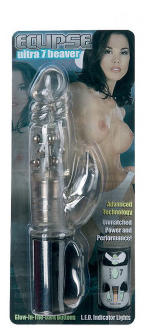 Прозрачный вибромассажёр с вращающимися шариками и клиторальным отростком - 22 см. Прозрачный вибромассажёр с вращающимися шариками и клиторальным отростком - 22 см.