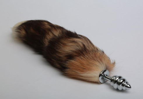 Серебристая анальная пробка с хвостом "Королевская лиса"