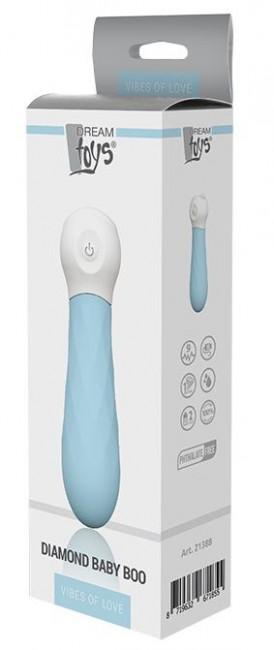 Голубой силиконовый мини-вибромассажер DIAMOND BABY BOO - 12 см.