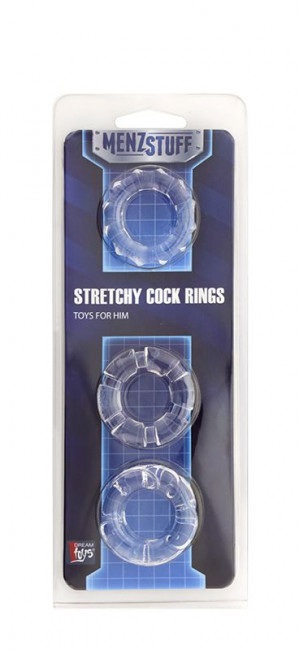 Набор из 3 прозрачных эрекционных колец MENZSTUFF STRETCHY COCK RINGS