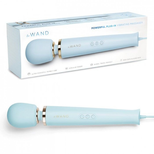 Голубой проводной вибромассажер Le Wand Sky Blue с 10 скоростями Голубой проводной вибромассажер Le Wand Sky Blue с 10 скоростями