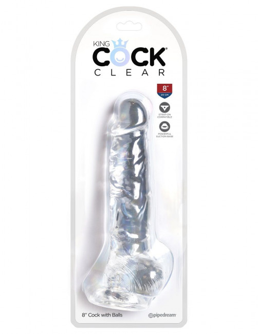 Прозрачный фаллоимитатор 8" Cock with Balls - 22,2 см.