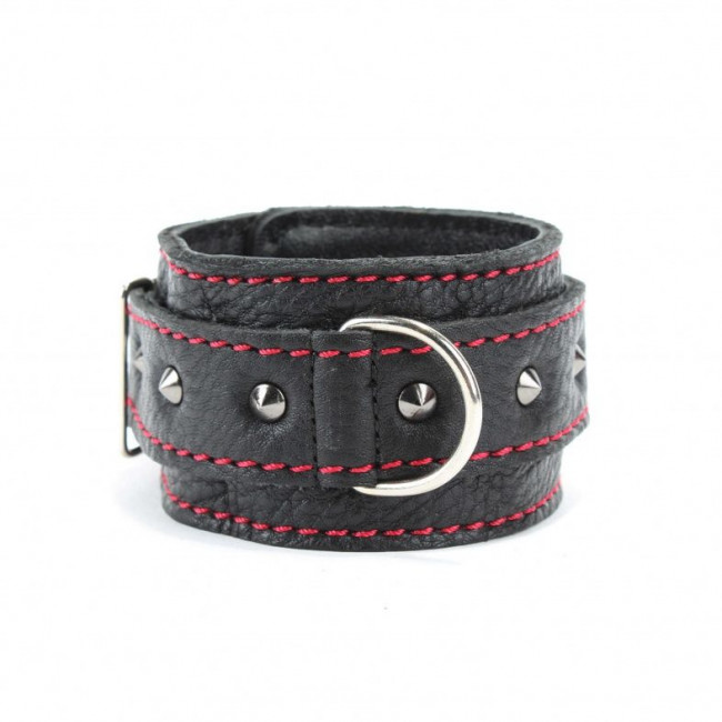 Черные наручники из натуральной кожи на карабинах Черные наручники из натуральной кожи на карабинах