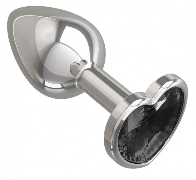 Серебристая анальная втулка с чёрным кристаллом-сердцем - 7 см. Серебристая анальная втулка с чёрным кристаллом-сердцем - 7 см.