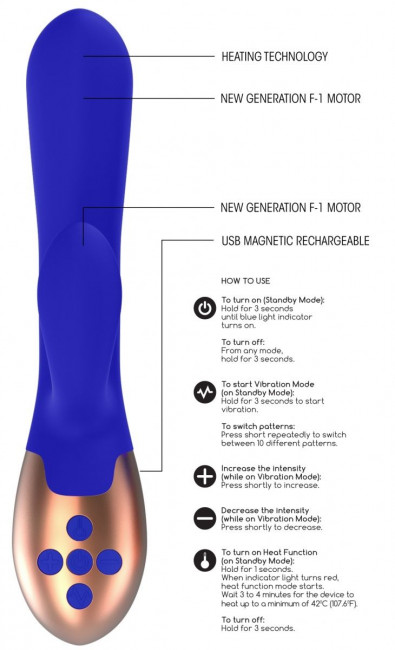 Синий вибратор Exquisite с подогревом - 20,5 см.