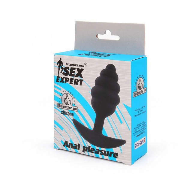 Черная ребристая анальная втулка с ограничителем - 9 см. Черная ребристая анальная втулка с ограничителем - 9 см.