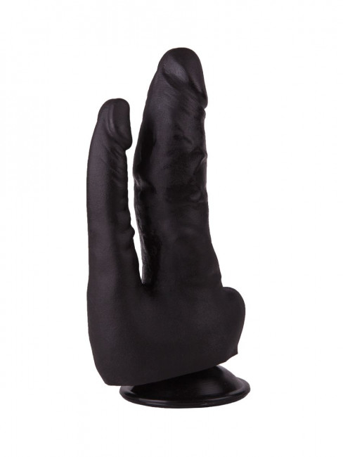 Двойной фаллоимитатор чёрного цвета на присоске - 17 см. Двойной фаллоимитатор чёрного цвета на присоске - 17 см.