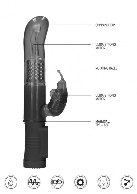 Черный вибратор-кролик Rotating Butterfly - 22,8 см. Черный вибратор-кролик Rotating Butterfly - 22,8 см.