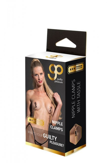 Золотистые зажимы для сосков PREMIUM NIPPLE CLAMPS WITH TASSLE Золотистые зажимы для сосков PREMIUM NIPPLE CLAMPS WITH TASSLE