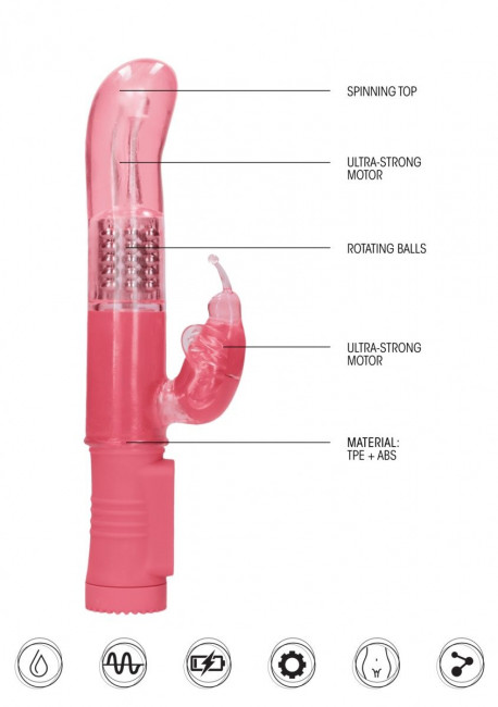 Розовый вибратор-кролик Rotating Butterfly - 22,8 см.